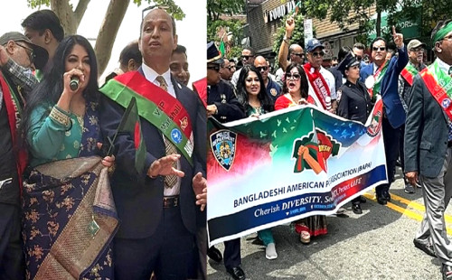দেশের পতাকা হাতে নিউইয়র্কের রাস্তায় মৌসুমী 